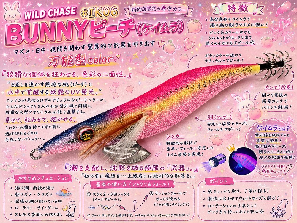 スクイッドマニア　ワイルドチェイス　3.5号　BUNNYピーチ 限定/WILD CHASE 3.5号 #IK06 BUNNYピーチ（UV) - エギングショップ