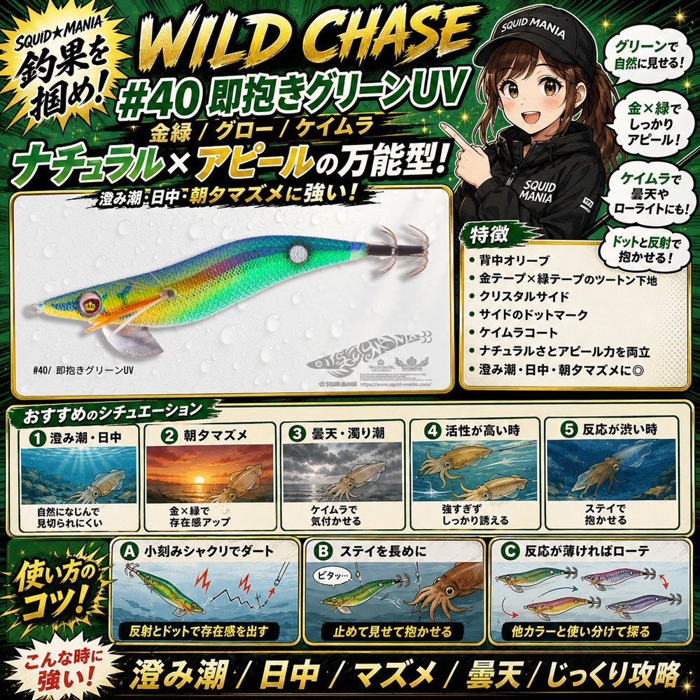 WILD CHASE 3.5号 (40) 即抱きグリーンUV - エギングショップ SQUID MANIA