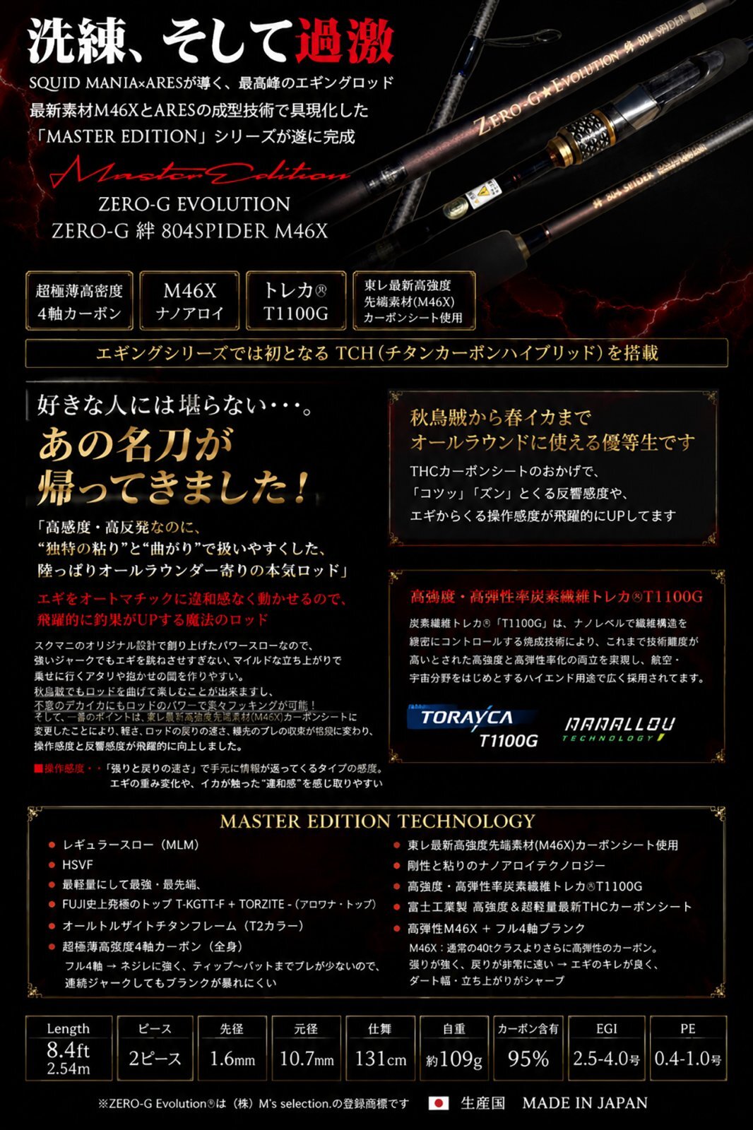 ZERO-G 絆 804 SPIDER M46X 限定艶消しBLACK - エギングショップ SQUID
