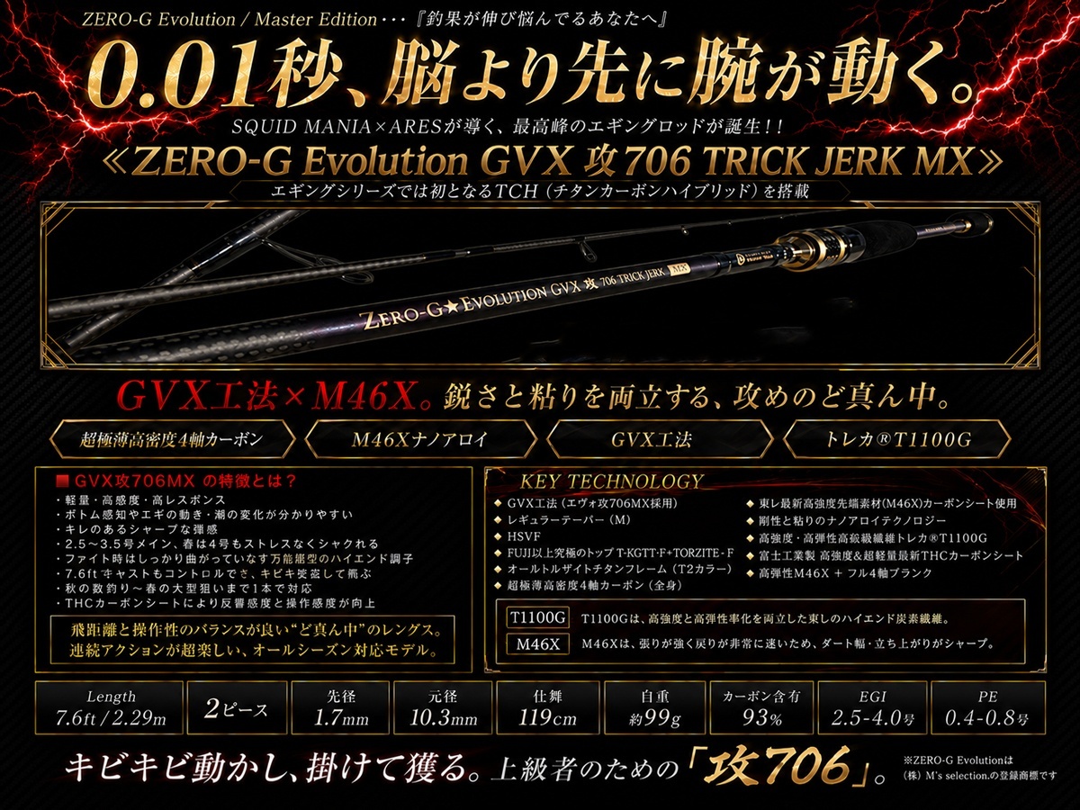 ZERO-G GVX 攻 706 TRICK JERK M46X 限定艶消しBLACK - エギング